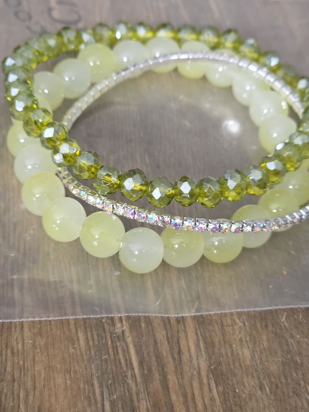 Green Crystal & Bead Stretch Bracelet Set - Unbranded